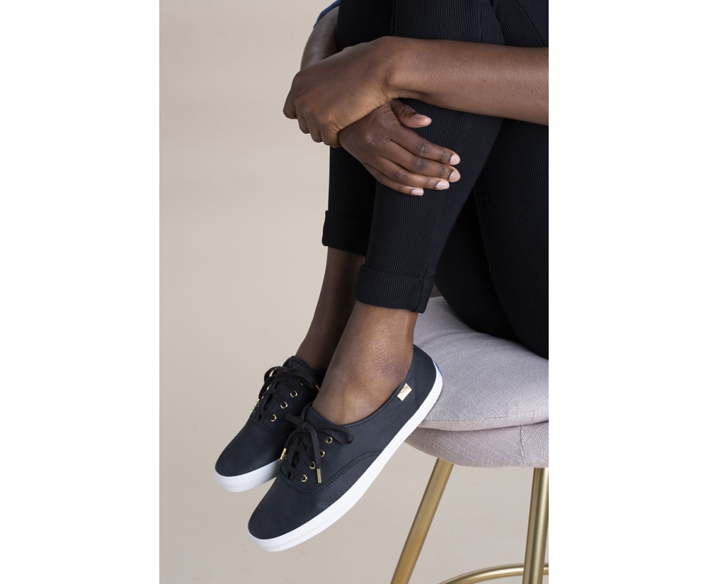 Womens Keds Sneakers - Champion Luxe Leather - Black - 4516-TPBED